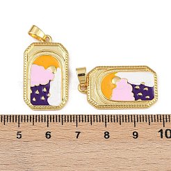 真鍮製エナメルペンダント  長持ちメッキ  鉛フリー＆カドミウムフリー  ラックめっき  ゴールドカラー  雲のチャームが付いた長方形  カラフル  27.5x16x2.5mm  穴：5.5x3mm&nbsp;KK-L190-016G-01