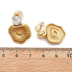 304ステンレススチールスタッドピアス  キュービックジルコニア付き  リアル18kグロッドメッキ  ナゲット  透明  22x18mm&nbsp;EJEW-R020-04G-01