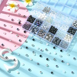 DIYの黒と白のシリーズのネックレスとブレスレットの作成キット  600個の不透明で透明なアクリルと樹脂の丸いビーズが含まれています  ホワイト  8mm  穴：1.5mm  約600個/箱&nbsp;DIY-CJ0001-75