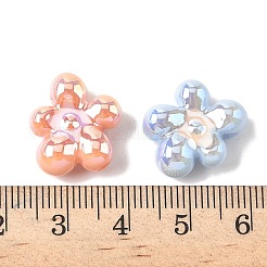 UVメッキ不透明アクリルビーズ  虹色の  花  ミックスカラー  15x17.5x7mm  穴：2mm&nbsp;OACR-H053-02