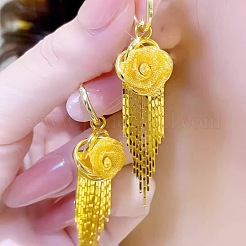 Flower Tassel Alloy Hoop Earrings&nbsp;FS-WG2C0C7-01