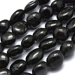 天然石ブラックトルマリンビーズ連売り  タンブルストーン  ナゲット  8~10x7~8x5~6mm  穴：0.8mm  約46個/連  15.75インチ（40cm）&nbsp;X-G-O186-B-07