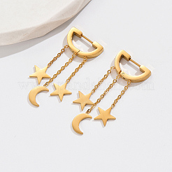 201 Stainless Steel Star with Moon Tassel Hoop Earrings&nbsp;CV1513-1