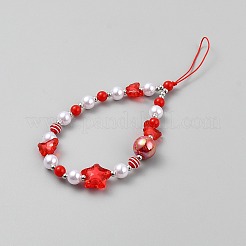 アクリルナイロンロープ携帯ストラップ  赤い愛の蝶結び  スター  201mm&nbsp;HJEW-WH0816-003B