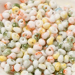 焼付塗装ガラスシードビーズ  丸い穴  ティアドロップ  カラフル  5~5.5x4~5x3~3.5mm  穴：1.2mm  約55個/10g&nbsp;X1-SEED-F006-01A-11
