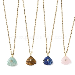 Summer Beach Natural Mixed Stone Carved Shell Shape Pendant 304 Stainless Steel Cable Chain Necklaces with Cubic Zirconia for Women&nbsp;NJEW-JN06586
