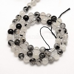 Natural Gemstone Black Rutilated Quartz Round Beads Strands&nbsp;G-E251-30-6mm