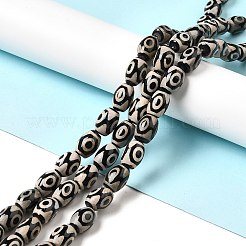 チベット風ジービーズ連売り  天然石&染め加工瑪瑙ビーズ  ライス  ブラック  片目  3mm  穴：13~14x9.5~10mm  約1.4個/連  25インチ（13.58cm）&nbsp;G-F726-A02