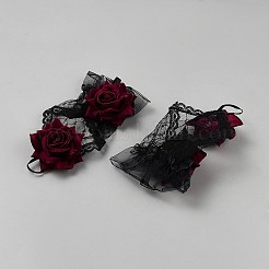 ローズベルベットレース手袋  結婚式の花嫁用品用  ブラック  185x90x32.5mm&nbsp;AJEW-WH20006-109
