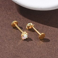 304ステンレススチール製合成オパールスタッドピアス  316ステンレス鋼の針付き  ゴールドカラー  正方形  4x3mm&nbsp;EJEW-B143-01G-01