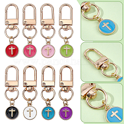 32Pcs 8 Styles Alloy Enamel Flat Round with Cross Pendant Decorations&nbsp;HJEW-WR00051