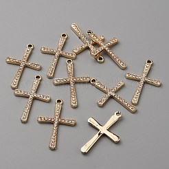 亜鉛合金のペンダント  ラインストーン付き  クロス  ゴールドカラー  30x20x2mm  穴：1.6mm&nbsp;LS-FIND-WH0143-40J