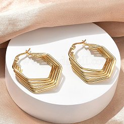 Multilayer Polygon 201 Stainless Steel Hoop Earrings&nbsp;EJEW-D354-06G