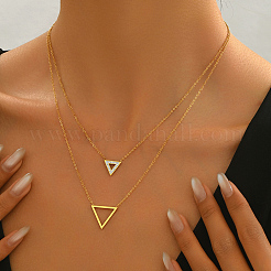 201 Stainless Steel Inverted Triangle Hollow Pendant Double Layer Necklaces for Women&nbsp;KA5350