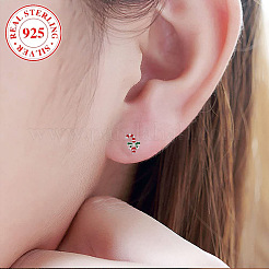 スターリングシルバーのエナメルキャンディケインスタッドピアス925個  クリアキュービックジルコニア  プラチナ  7.8mm&nbsp;FS-WGFA02B-01