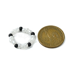 女性用ラウンド型合成ターコイズとガラスシードビーズストレッチリング  ブラック  4~5mm  内径：16mm&nbsp;RJEW-JR00707-02