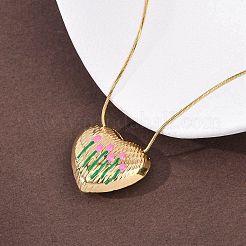 304 Stainless Steel Enamel Heart with Flower Pendant Necklaces for Women&nbsp;NJEW-D347-01G-01