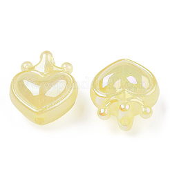 UVメッキレインボー虹色アクリルビーズ  グリッターパウダー付き  王冠とハート  シャンパンイエロー  24.5x21.5x14mm  穴：3mm&nbsp;OACR-T027-01-A02