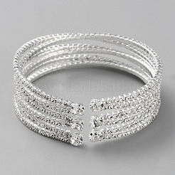 クリスタルラインストーンテニスカフバングル  女性用真鍮十字バングル  銀  内径：2-1/8インチ（5.25cm）&nbsp;BJEW-WH0017-32
