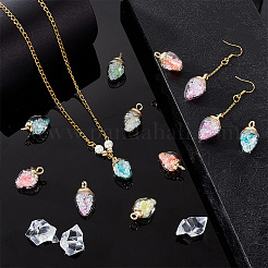 70色の光るガラスのティアドロップペンダント7個  ゴールデンメッキの合金パーツ  暗闇で光るチャーム  ミックスカラー  25x14mm  穴：2mm  10個/カラー&nbsp;GLAA-PH0002-75