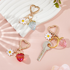 3個 3色エナメル合金フラワーとアクリル製イチゴキーホルダー  合金の留め金付き  73mm  1pc /カラー&nbsp;KEYC-DC0001-31
