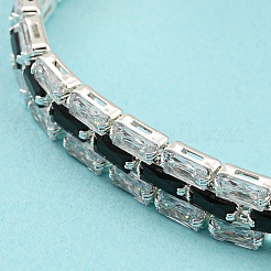 Rack Plating Brass Micro Pave Black Cubic Zirconia Rectangle Link Chain Bracelets&nbsp;BJEW-Q771-06S-01
