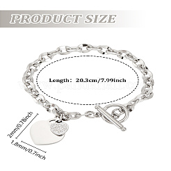 304ステンレススチールコーヒービーンチェーンチャームブレスレット1個、女性用  ハート  ステンレス鋼色  8インチ（20.3cm）&nbsp;BJEW-LP0001-17