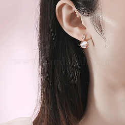 Natural Shell Moon & Star Asymmetrical Earrings with Clear Cubic Zirconia&nbsp;MOST-PW0001-061G