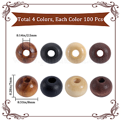 400個4スタイルの天然木ビーズ  ラウンド  染め  ミックスカラー  8x7mm  穴：2~3mm  100個/スタイル&nbsp;WOOD-GF0002-16