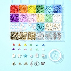 DIY オーシャン ビーチ テーマ ガラス シード ビーズ ストレッチ ジュエリー セット キット  ミックスカラー  4~26x4~19x2~4mm  穴：1.5~2mm&nbsp;DIY-FS0006-90