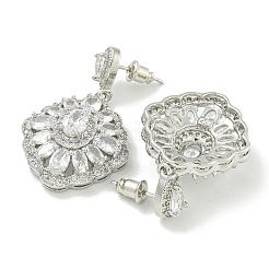 Brass Micro Pave Cubic Zirconia Dangle Stud Earrings&nbsp;EJEW-H014-01P-01