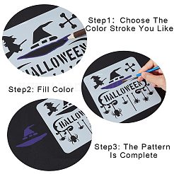 ハロウィーン 16 個 16 スタイル ペット プラスチック中空アウト描画絵画ステンシル テンプレート  ハロウィーンをテーマにした模様の正方形  ハロウィーン模様  130x130x0.1mm  1個/スタイル&nbsp;DIY-WH0349-58