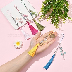 5Pcs 5 Colors Glass Bead with ABS Plastic Pearl Flower & Butterfly Pendant Decorations&nbsp;HJEW-YW00481