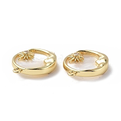 Eco-Friendly Rack Plating Brass Pave Clear Cubic Zirconia Connector Charms with White Shell&nbsp;KK-F845-02G