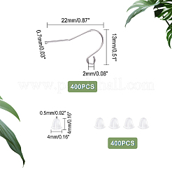 304ステンレススチールピアスフック400個  400個のプラスチック製イヤーナット付き  ステンレス鋼色  13x22mm  穴：2mm  21ゲージ  ピン：0.7mm&nbsp;STAS-DC0007-44
