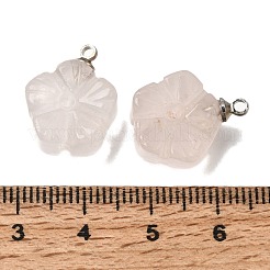 天然石ローズクォーツペンダント  201個のステンレススチールループ付き  花のチャーム  18x14x7mm  穴：1.6mm&nbsp;GG-CBA487A-01P-03