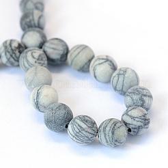 Frosted Natural Black Silk Stone/Netstone Round Bead Strands&nbsp;G-E334-8mm-25