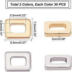 60個 2色 304ステンレススチール リンキングリング  長方形  ミックスカラー  9.5x7.5x2mm  内径：3.5x5.5mm  30個/カラー&nbsp;STAS-UN0022-14