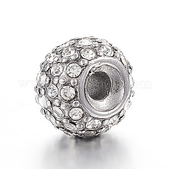 304ステンレススチールビーズ  ラインストーン付き  フラットラウンド  アンティークシルバー  11x8mm  穴：3mm&nbsp;STAS-E425-044AS