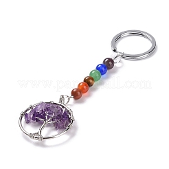 Gemstone and Natural Amethyst Chakra Keychain&nbsp;KEYC-P037-A02