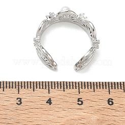 真鍮製、ABS樹脂製パール付きオープンリングカフ  ファン  カドミウムフリー＆鉛フリー  長持ちメッキ  ラックめっき  プラチナ  7mm  内径：17mm&nbsp;RJEW-Z145-04P
