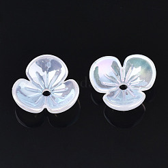 3枚の花びらの電気メッキアクリルビーズキャップ  花  ホワイトスモーク  12x12.5x4mm  穴：1.5mm&nbsp;PACR-T014-03