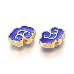 金色のメッキ合金エナメルビーズ  長寿ロック  ブルー  8x12x3mm  穴：1.8mm&nbsp;ENAM-L024-O01-G