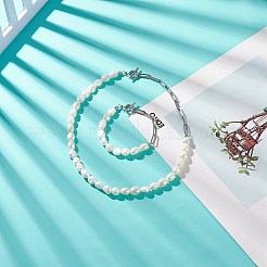 Natural Baroque Pearl Beaded Necklace & Bracelet with 304 Stainless Steel Paperclip Chains&nbsp;SJEW-JS01262