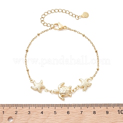 304ステンレススチールリンクブレスレット  女性用アズキチェーンブレスレット  カメとヒトデ  ゴールドカラー  7.40インチ（18.8cm）&nbsp;BJEW-JB13689