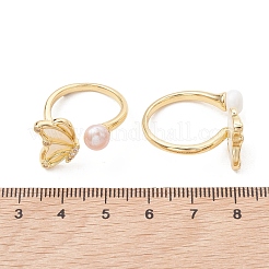 2Pcs Butterfly Brass Micro Pave Clear Cubic Zirconia & Shell Cuff Rings&nbsp;RJEW-JR01027