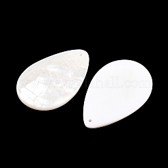 天然石ホワイトシェルペンダント  ティアドロップチャーム  ホワイト  32.5x21.5x4~4.5mm  穴：1.2mm&nbsp;SSHEL-C014-01A