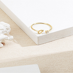 1Pc Letter Brass Rhinestone Open Cuff Rings for Women&nbsp;AJEW-LP0004-47C-G