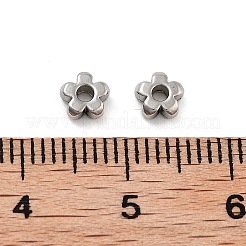 変色しない201ステンレススチールビーズ  花  ステンレス鋼色  5x5x2mm  穴：1.6mm&nbsp;STAS-B072-10P