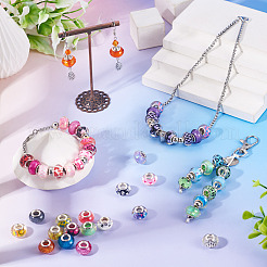 印刷された透明な樹脂のヨーロッパのビーズ30個  大穴ビーズ  銀色メッキの真鍮の芯とグリッターパウダーを使用したロンデル  ブラック  14x8.5mm  穴：5mm&nbsp;RESI-TADJ0001-03A